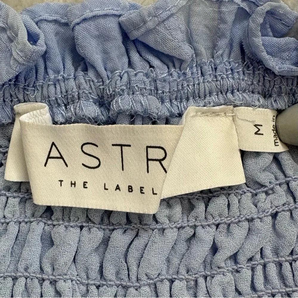 ASTR The Label Smocked Crop Top Periwinkle Blue Puff Sleeve Blouse M Cottagecore